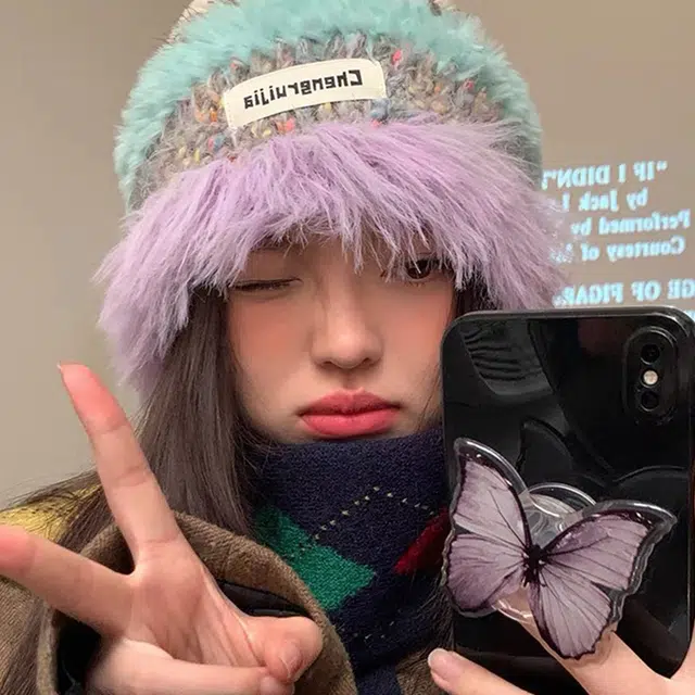 【素颜出行多巴胺】 无限兔 针织 保暖加厚 拼接条纹护耳 韩系百搭可爱 涤纶 绒线帽 男女同款情侣款