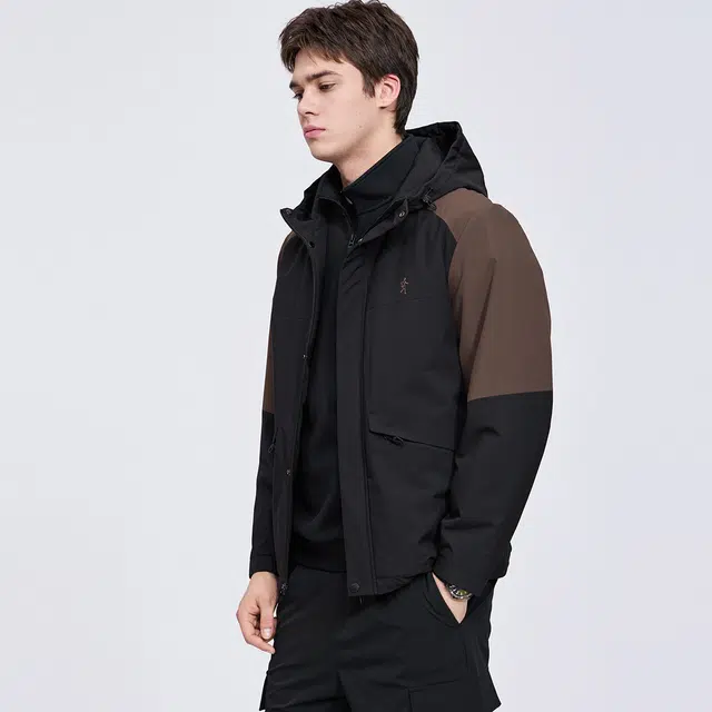 与狼共舞 潮流休闲风撞色设计时尚通勤风加厚保暖防风外套户外出行挺括有型工装夹棉连帽夹克 男款