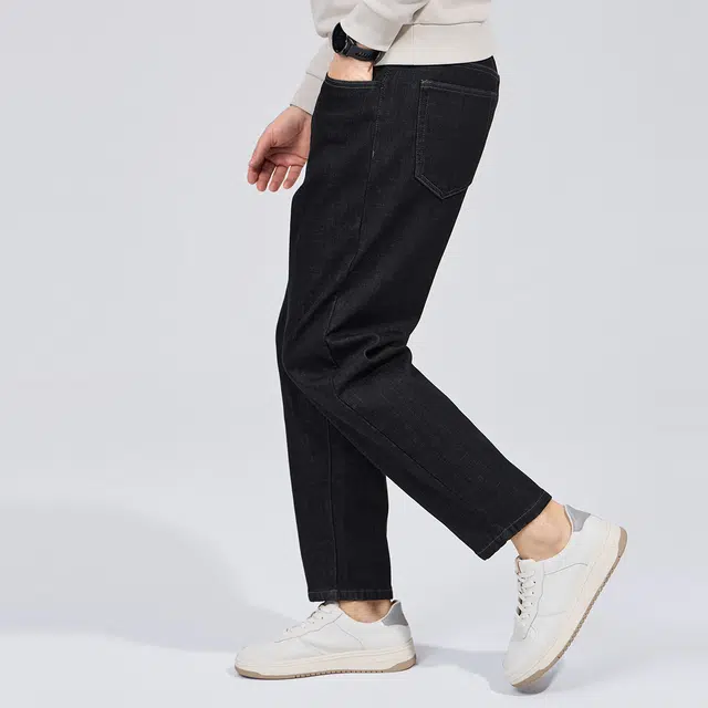 与狼共舞 保暖加绒弹力亲肤休闲青年款简约纯色时尚通勤抗静电水洗耐磨舒适百搭中腰锥型牛仔裤 男款