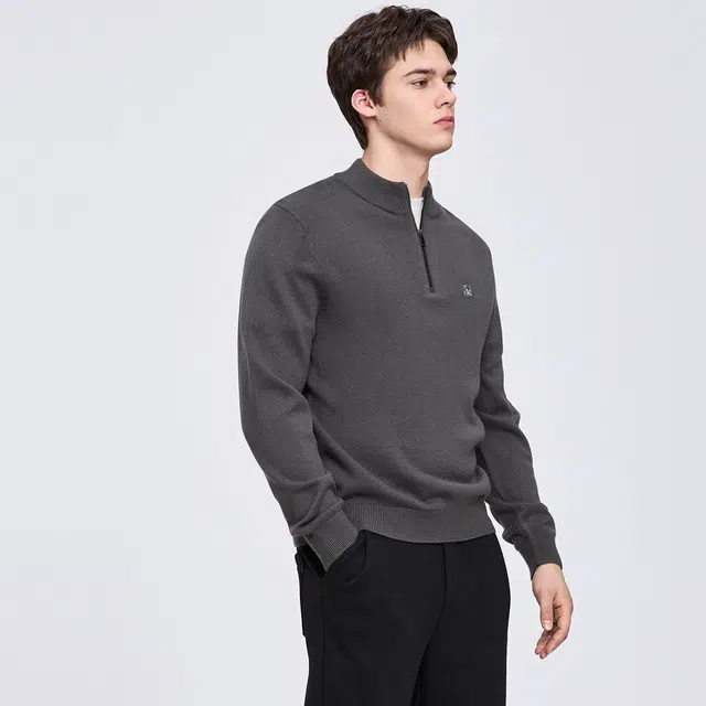 与狼共舞 轻商务时尚简约纯色休闲通勤日常百搭舒适柔软保暖亲肤半拉链圆领羊毛衣 男款