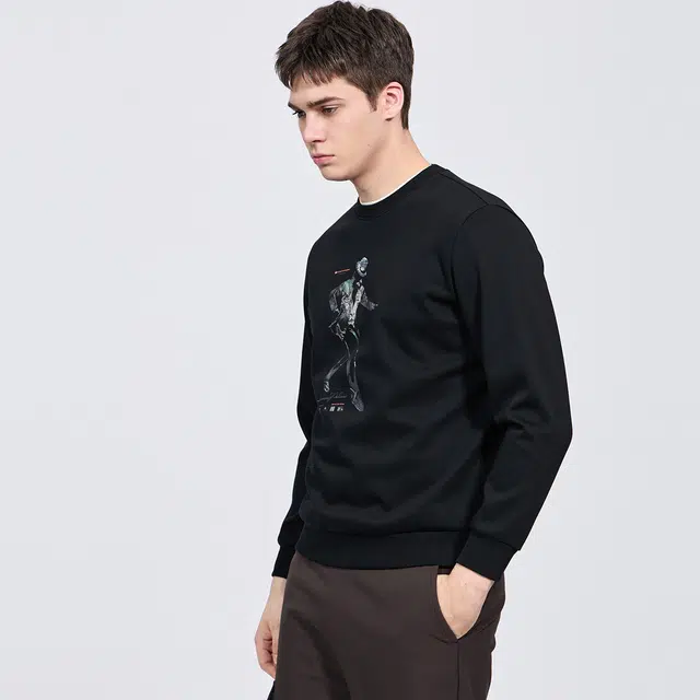 与狼共舞 美式高街风潮流时尚个性印花通勤休闲百搭青年年轻款抗菌弹力亲肤套头圆领卫衣 男款