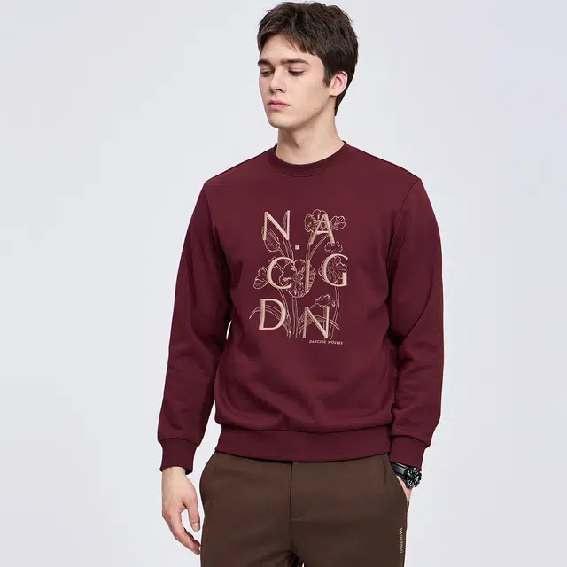 与狼共舞 时尚高街风潮流刺绣抗静电弹力舒适亲肤日常出行通勤百搭套头圆领卫衣 男款