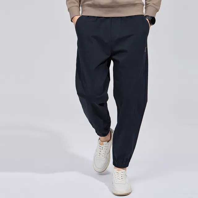 与狼共舞 重磅纯棉轻商务日常通勤百搭长裤弹力舒适亲肤松紧腰束脚修身休闲裤 男款