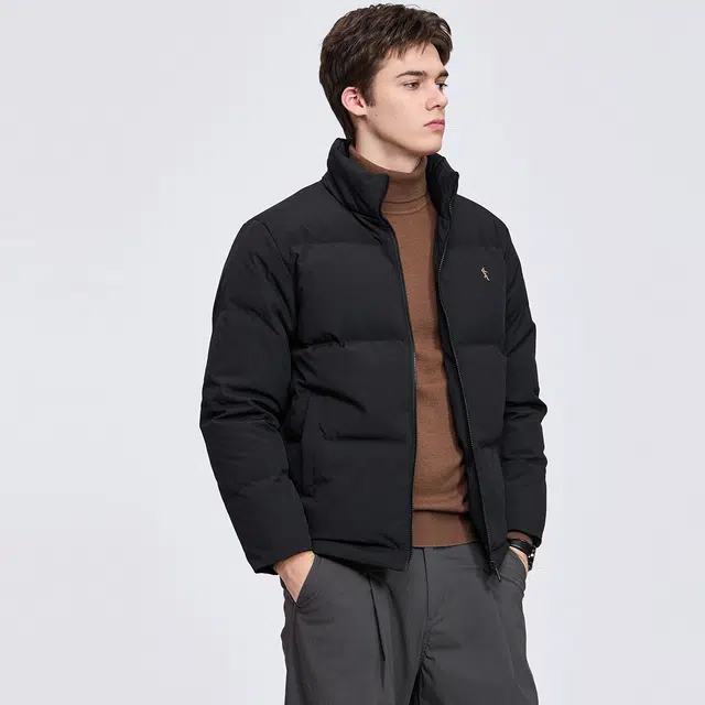 与狼共舞 重磅黑金石墨烯保暖加厚高充绒面包服立领羽绒服 男款