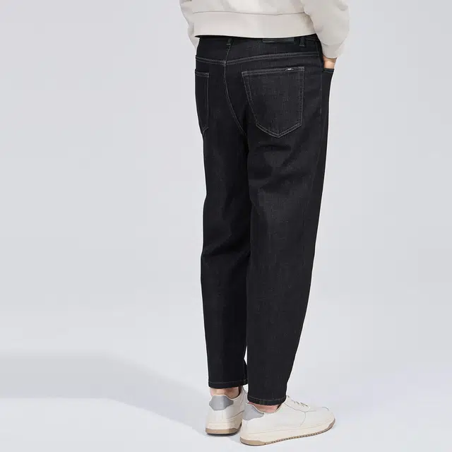 与狼共舞 保暖加绒弹力亲肤休闲青年款简约纯色时尚通勤抗静电水洗耐磨舒适百搭中腰锥型牛仔裤 男款