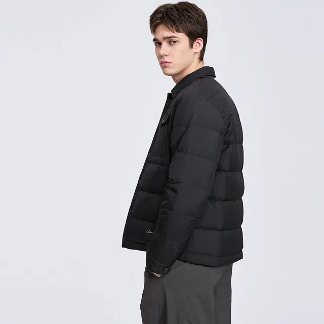 与狼共舞 行政通勤轻商务休闲百搭工装外套轻暖便携自在加厚保暖鹅绒内胆简约纯色翻领羽绒服 男款