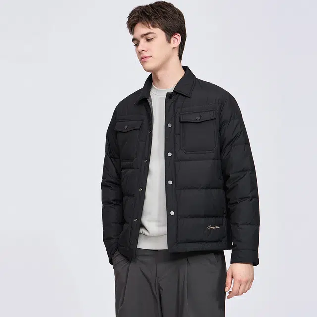 与狼共舞 行政通勤轻商务休闲百搭工装外套轻暖便携自在加厚保暖鹅绒内胆简约纯色翻领羽绒服 男款