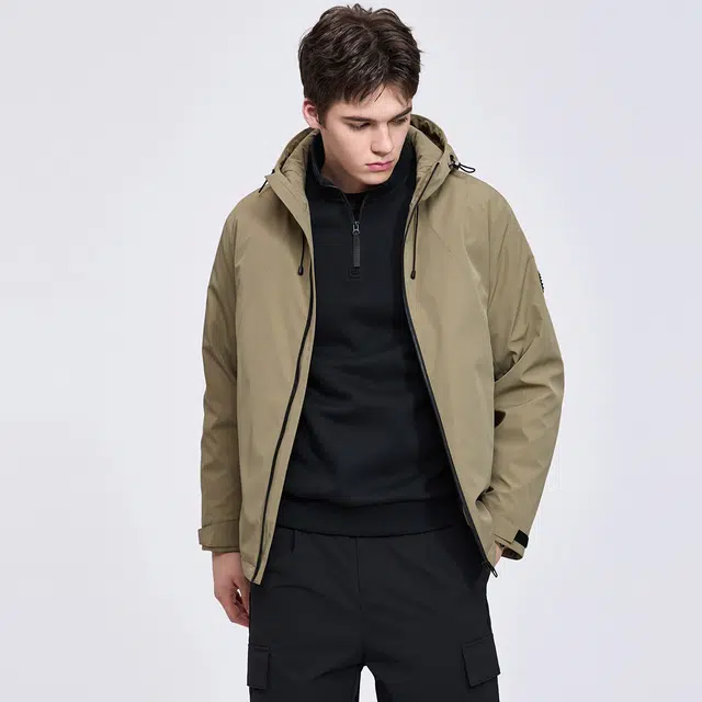 与狼共舞 经典休闲百搭款简约纯色户外出行通勤青年帅气防风加厚夹棉保暖连帽夹克外套 男款