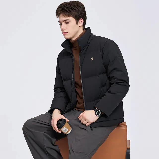 与狼共舞 重磅黑金石墨烯保暖加厚高充绒面包服立领羽绒服 男款