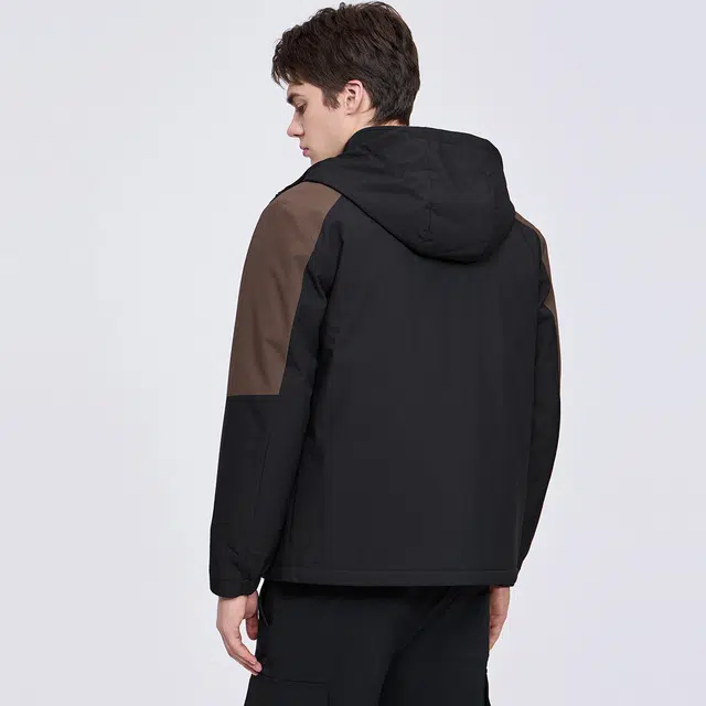 与狼共舞 潮流休闲风撞色设计时尚通勤风加厚保暖防风外套户外出行挺括有型工装夹棉连帽夹克 男款