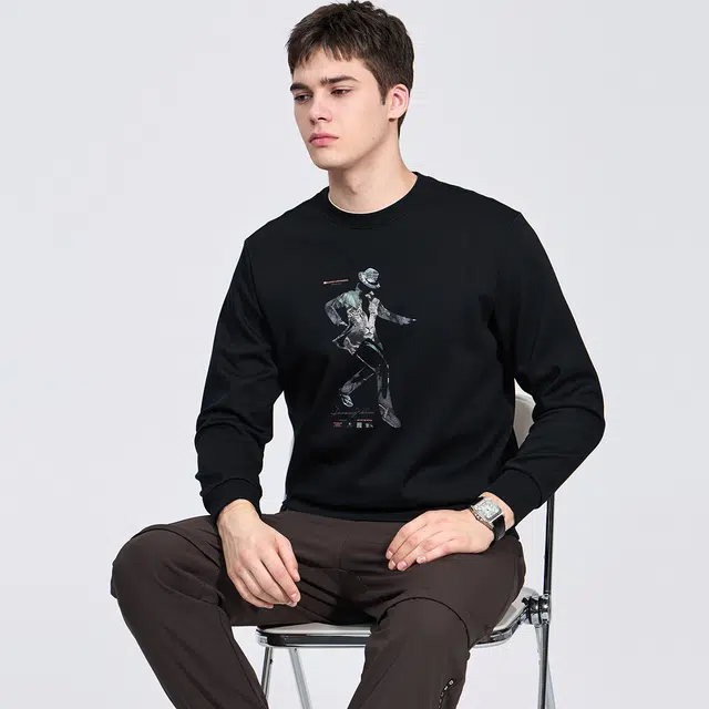 与狼共舞 美式高街风潮流时尚个性印花通勤休闲百搭青年年轻款抗菌弹力亲肤套头圆领卫衣 男款