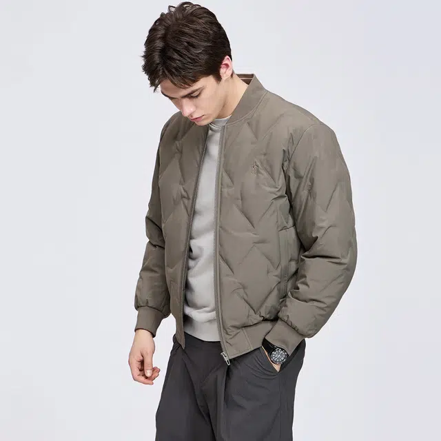 与狼共舞 轻暖便携自在简约纯色通勤百搭保暖薄外套时尚休闲青年街头帅气穿搭挺阔防风棒球领羽绒服 男款