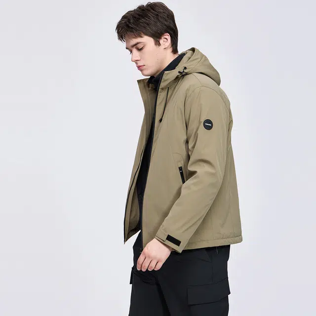 与狼共舞 经典休闲百搭款简约纯色户外出行通勤青年帅气防风加厚夹棉保暖连帽夹克外套 男款