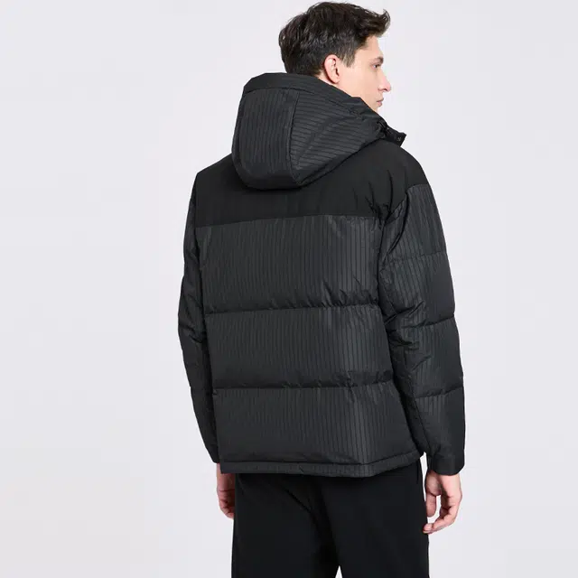 与狼共舞 石墨烯科技保暖时尚条纹外套鹅绒内胆连帽羽绒服 男款 黑色
