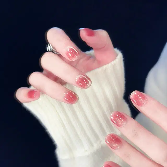 计轩 简约高级感  穿戴甲 短方圆粉色渐变 猫眼