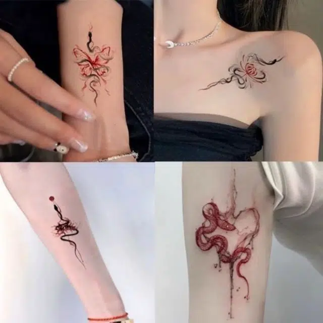 计轩  彼岸花蛇纹身贴 防水持久彩绘