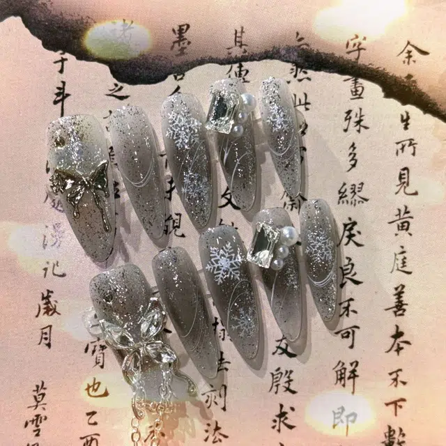 计轩 爆闪水银蝴蝶甜酷古风  穿戴甲 长款水墨晕染 纯欲