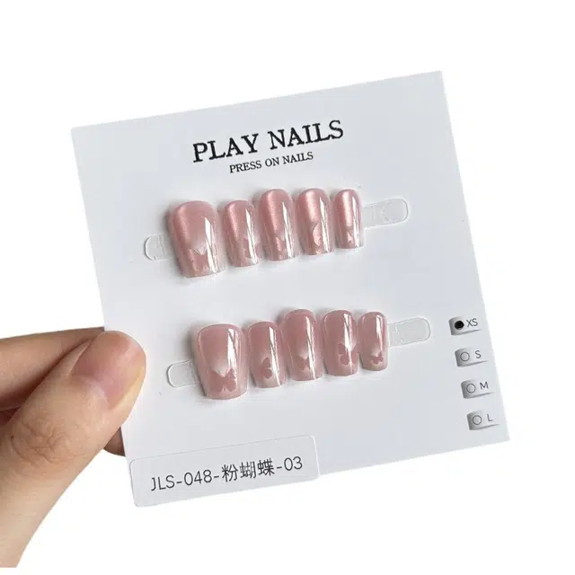 计轩 可爱高级蝴蝶  穿戴甲 短梯浅粉色渐变 纯欲
