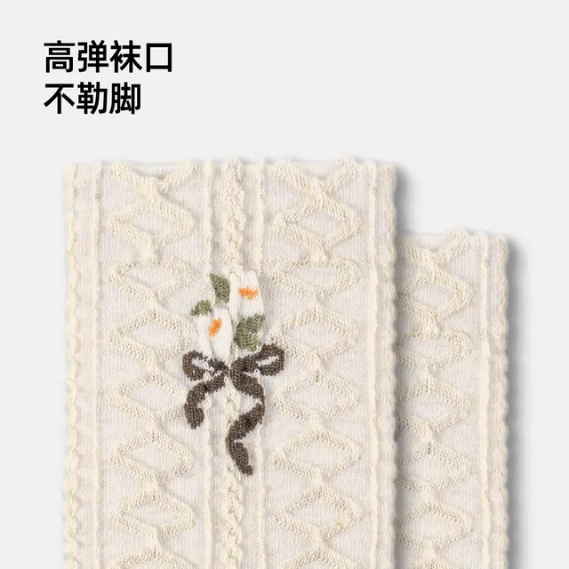 江狗 文艺袜子女春秋中筒袜复古花卉无骨堆堆袜 男女同款