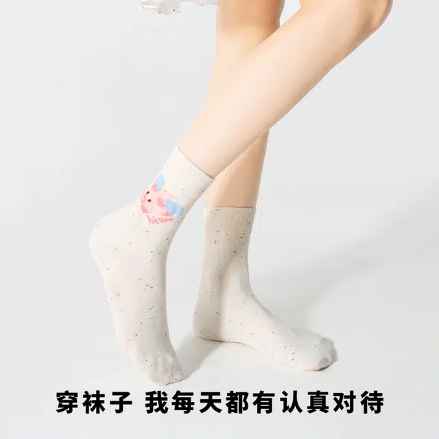 江狗 春秋可爱卡通点子纱无骨长袜长筒袜 男女同款