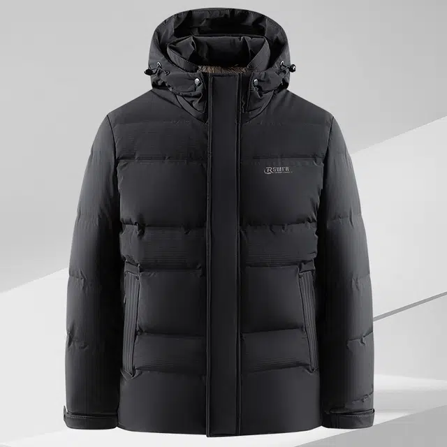 雅鹿 极寒系列 商务休闲纯色时尚中老年爸爸加厚连帽防风保暖面包服羽绒服 男款