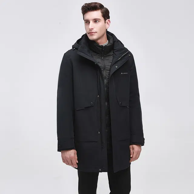 雅鹿 纯色连帽商务绅士羽绒服 男 藏青色