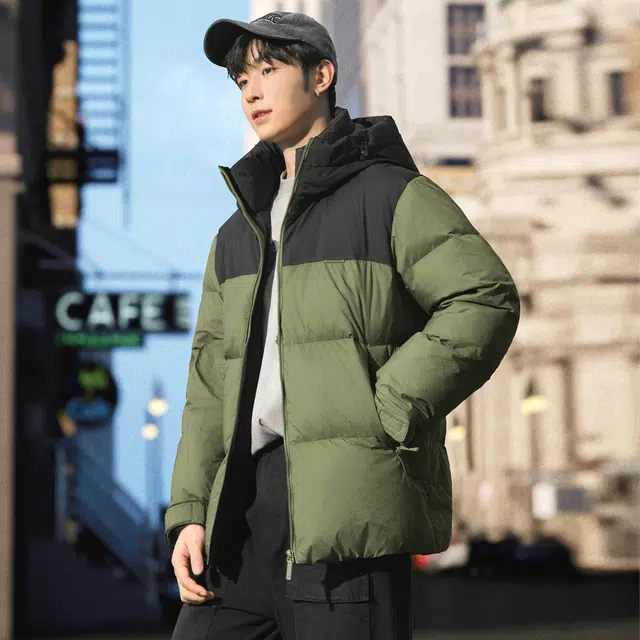 雅鹿 男士休闲短款连帽宽松百搭加厚保暖防风防寒面包服羽绒服 男款