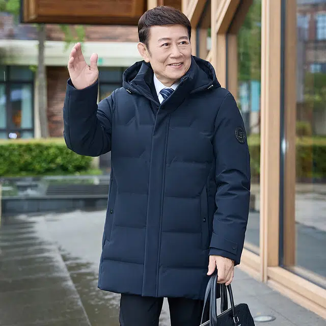 雅鹿 可拆卸连帽加厚多口袋中长款羽绒服 男款