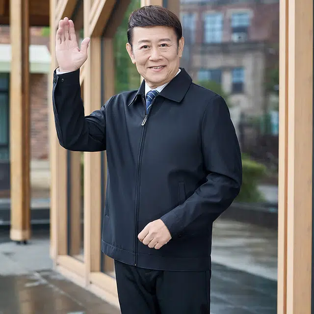 雅鹿 翻领行政夹克 纯色中老年干部爸爸装舒适休闲百搭防风蓄热春秋夹克外套 男款
