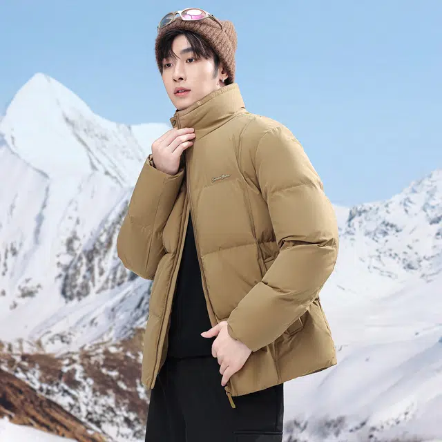 雅鹿 高蓬短款立领轻压休闲时尚舒适保暖防寒防风外套羽绒服 男款