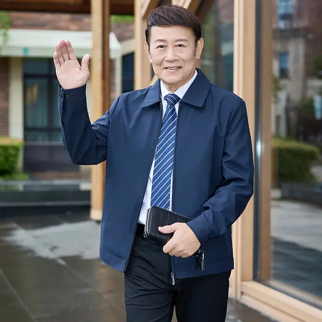 雅鹿 翻领行政夹克 纯色中老年干部爸爸装舒适休闲百搭防风蓄热春秋夹克外套 男款