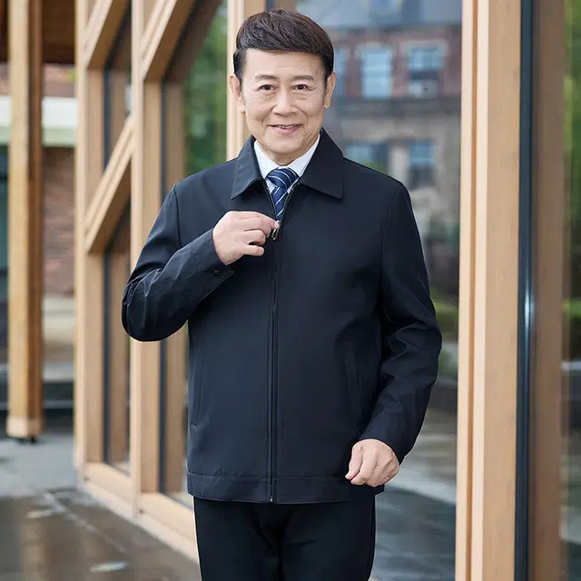 雅鹿 翻领行政夹克 纯色中老年干部爸爸装舒适休闲百搭防风蓄热春秋夹克外套 男款