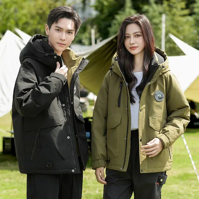 雅鹿 纯色极寒加厚保暖服户外抗寒休闲连帽面包长袖羽绒服 男女同款