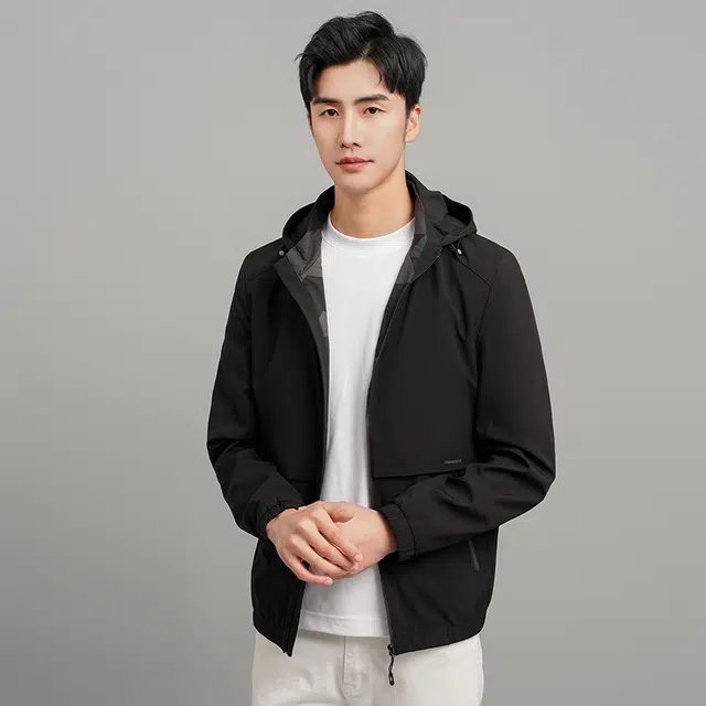 雅鹿 男士青年棒球领休闲纯色春秋通勤系列立体剪裁上衣可脱卸帽修身百搭显瘦夹克外套 男款