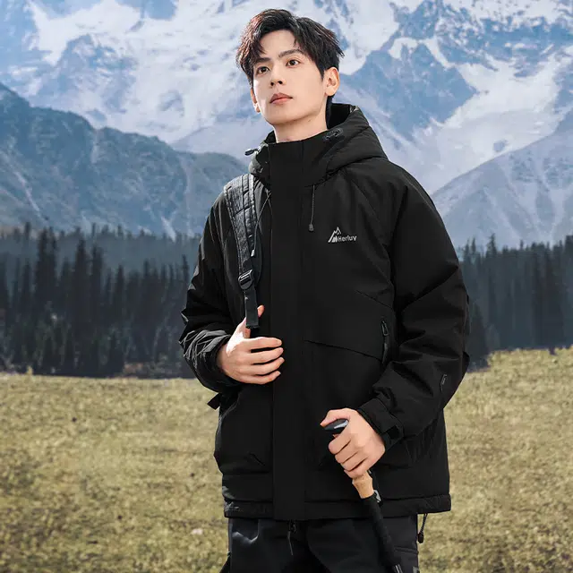雅鹿 纯色时尚连帽拉链男款加厚款中长款羽绒服 男款