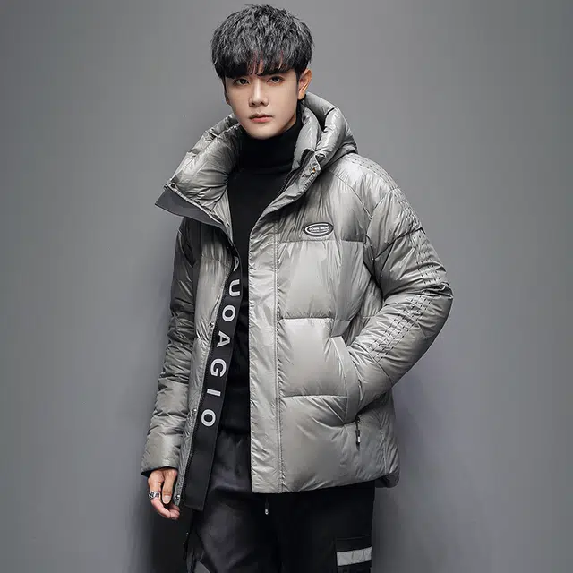 雅鹿 纯色暖绒系列 学生党日常百搭可收纳时尚休闲舒适连帽长袖羽绒服 男女同款 灰色