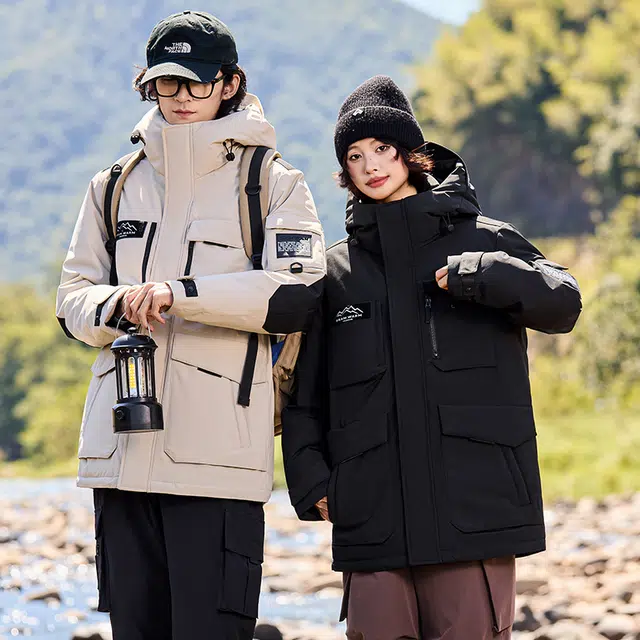 雅鹿 户外工装情侣款加厚防风防寒保暖时尚休闲中长款外套羽绒服 男女同款