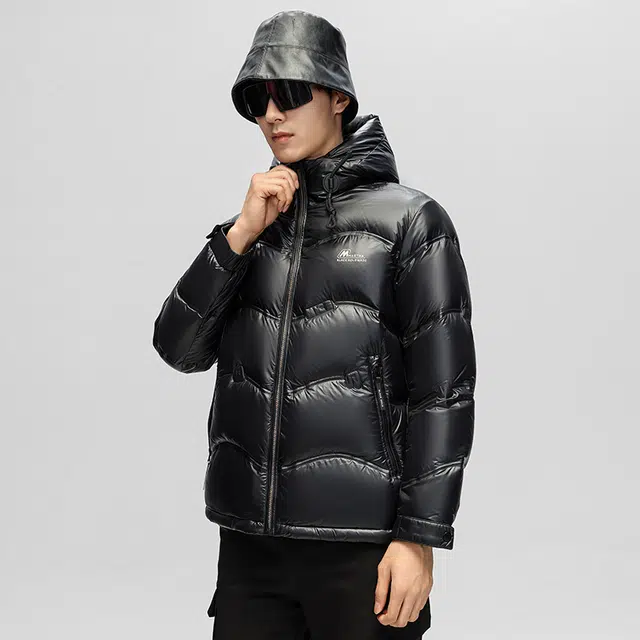 雅鹿 压胶保暖纯色加厚休闲连帽羽绒服 男款 黑色