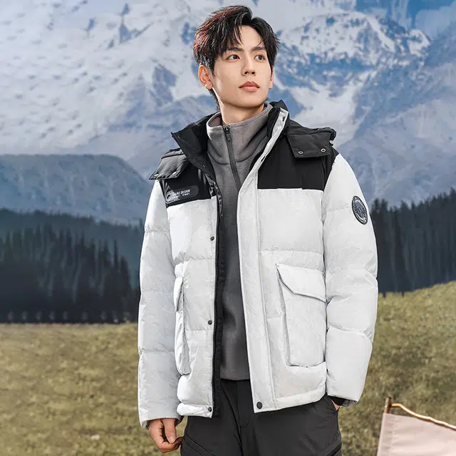 可脱卸帽雅鹿 短款户外御寒保暖加厚连帽面包服羽绒服 男款