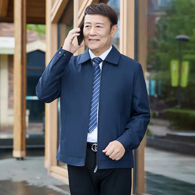 雅鹿 翻领行政夹克 纯色中老年干部爸爸装舒适休闲百搭防风蓄热春秋夹克外套 男款