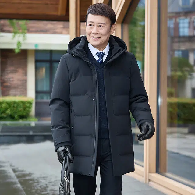 雅鹿 可拆卸连帽加厚多口袋中长款羽绒服 男款