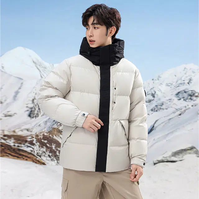 雅鹿 拼色连帽情侣款面包防寒防风防水保暖时尚气质外套羽绒服 男女同款