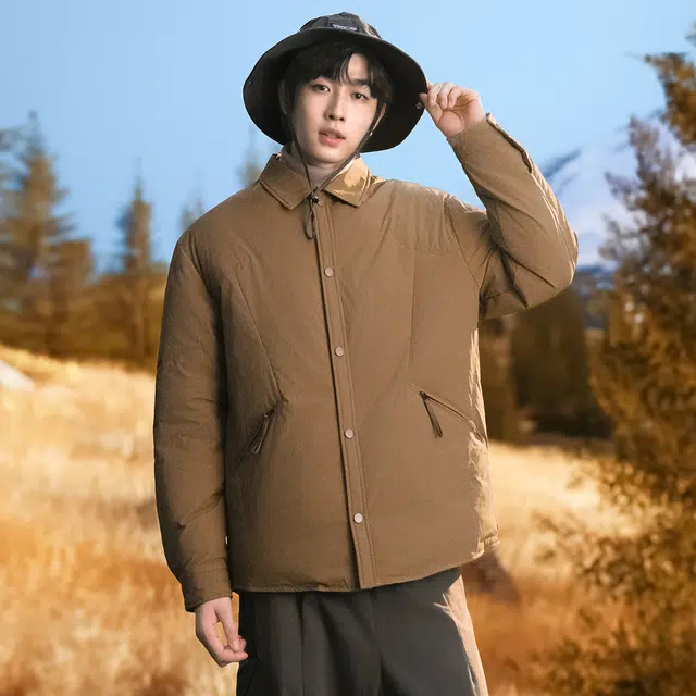 雅鹿 纯色休闲翻领抗皱易打理户外防风防寒保暖必备外套羽绒服 男款