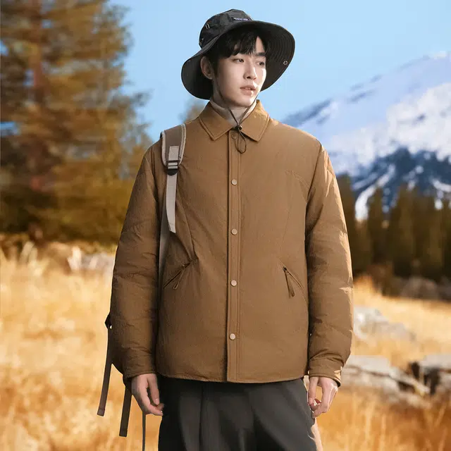 雅鹿 纯色休闲翻领抗皱易打理户外防风防寒保暖必备外套羽绒服 男款