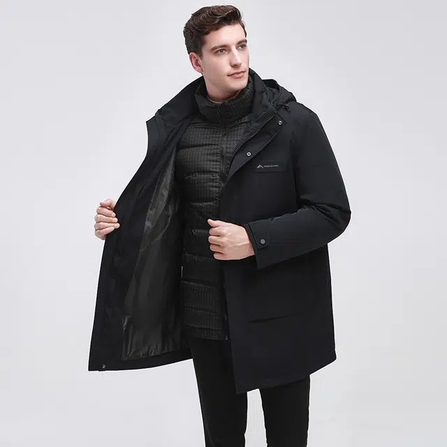 雅鹿 纯色连帽商务绅士羽绒服 男 藏青色