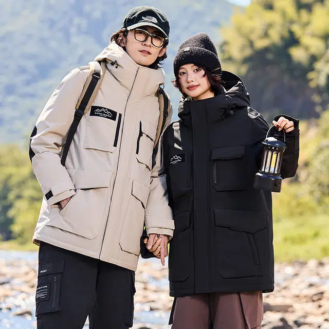 雅鹿 户外工装情侣款加厚防风防寒保暖时尚休闲中长款外套羽绒服 男女同款