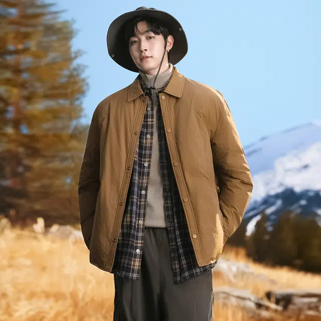 雅鹿 纯色休闲翻领抗皱易打理户外防风防寒保暖必备外套羽绒服 男款