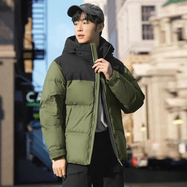 雅鹿 男士休闲短款连帽宽松百搭加厚保暖防风防寒面包服羽绒服 男款