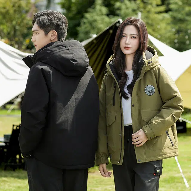 雅鹿 纯色极寒加厚保暖服户外抗寒休闲连帽面包长袖羽绒服 男女同款