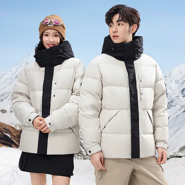 雅鹿 拼色连帽情侣款面包防寒防风防水保暖时尚气质外套羽绒服 男女同款